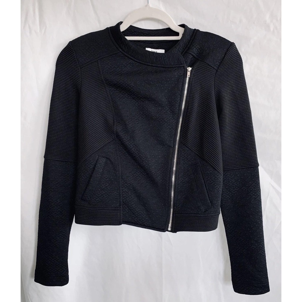 Bar III Copenhagen Jacket Womens XS Black Textured Knit Moto Biker Y2K Full Zip